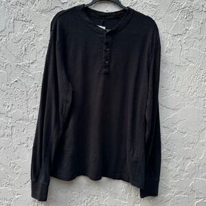 Rag & Bone Henley Slub Cotton Long Sleeve Black Shirt Men XL